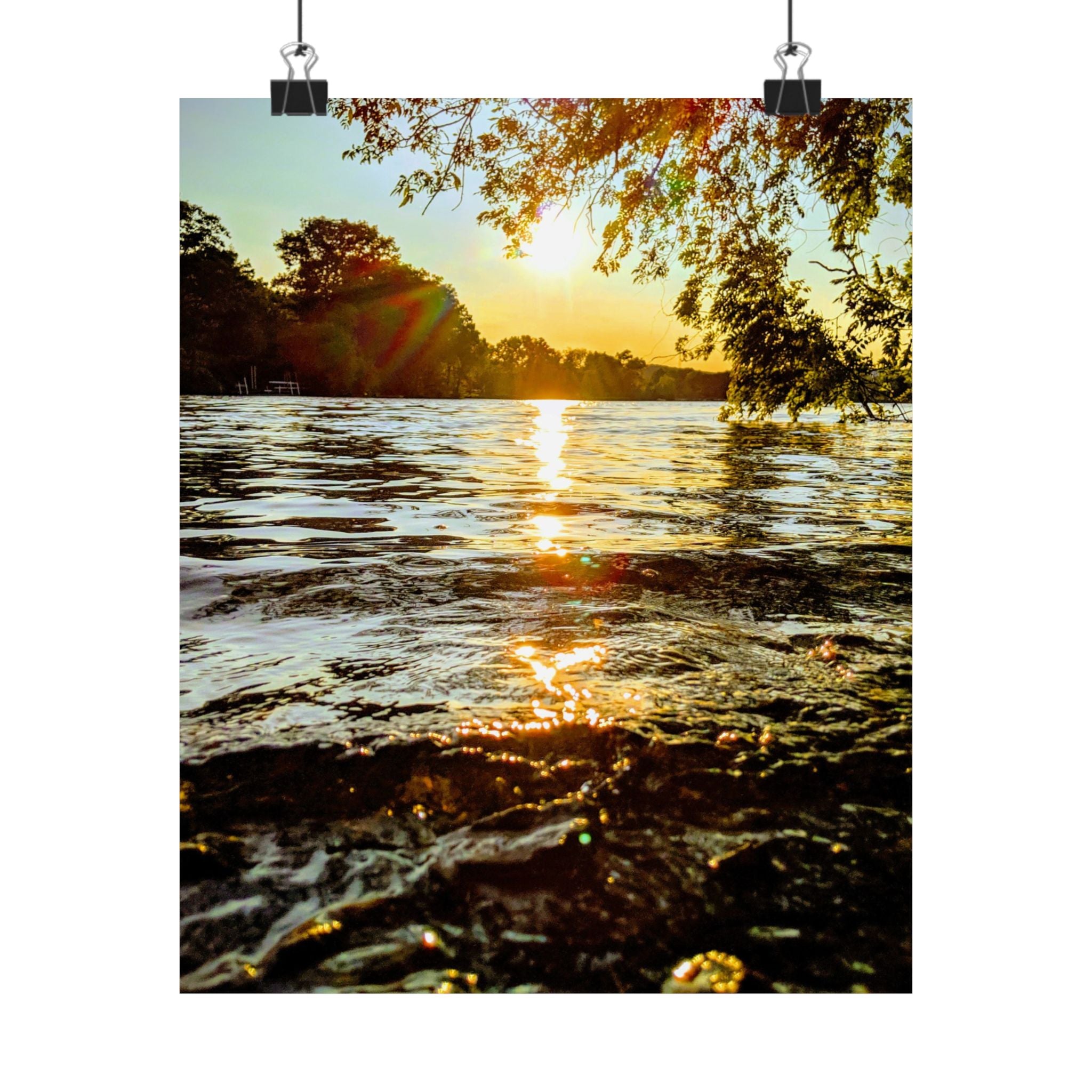 Matte Vertical Poster — Golden Lake Sunset Photography Print