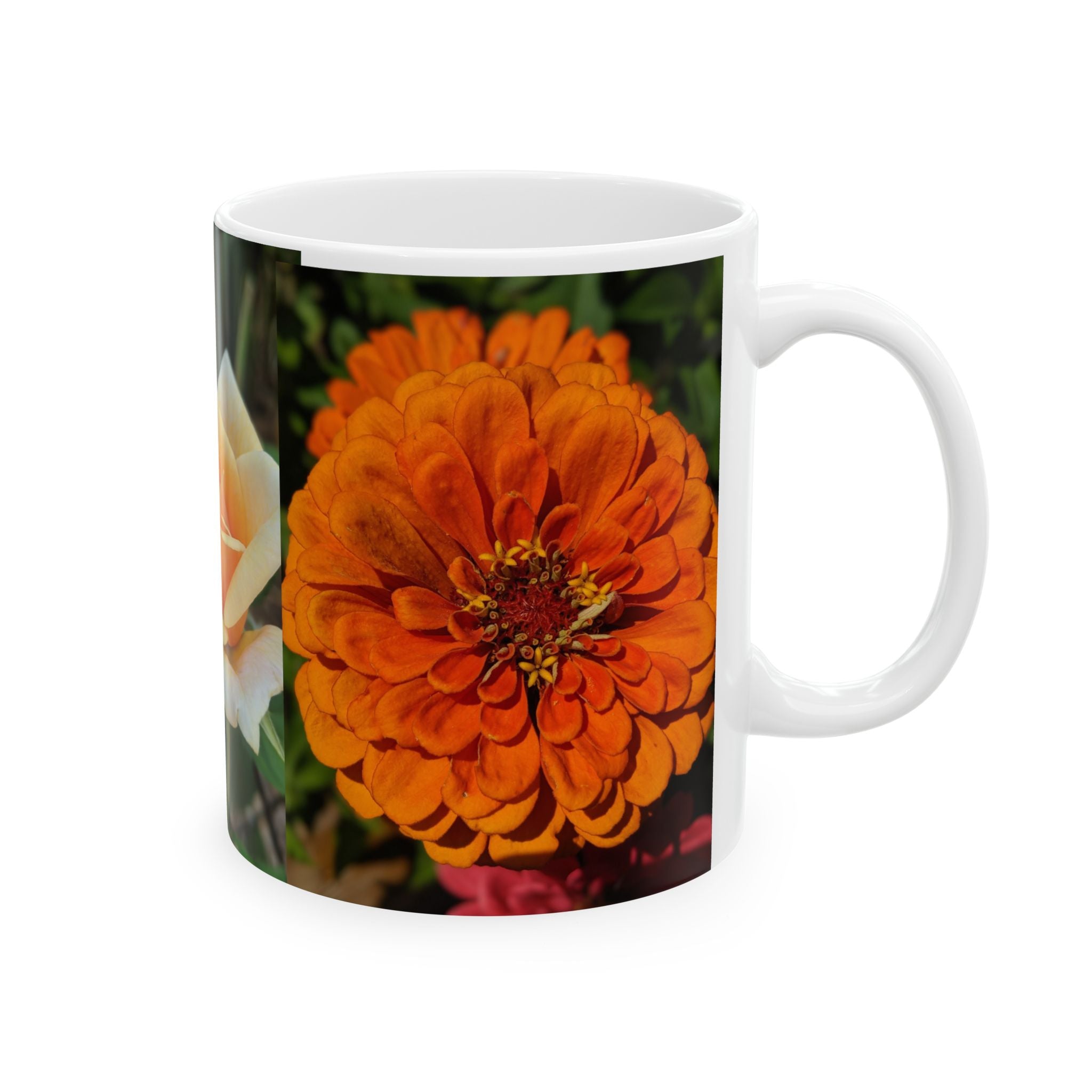 Peach & Orange Rose Ceramic Mug — Floral Garden Photo Coffee Cup (11oz, 15oz)