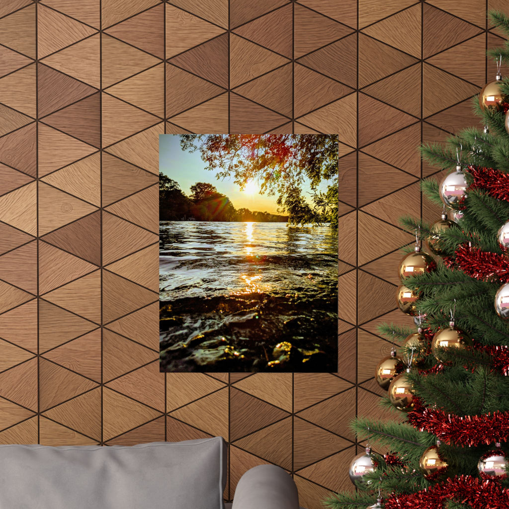 Matte Vertical Poster — Golden Lake Sunset Photography Print