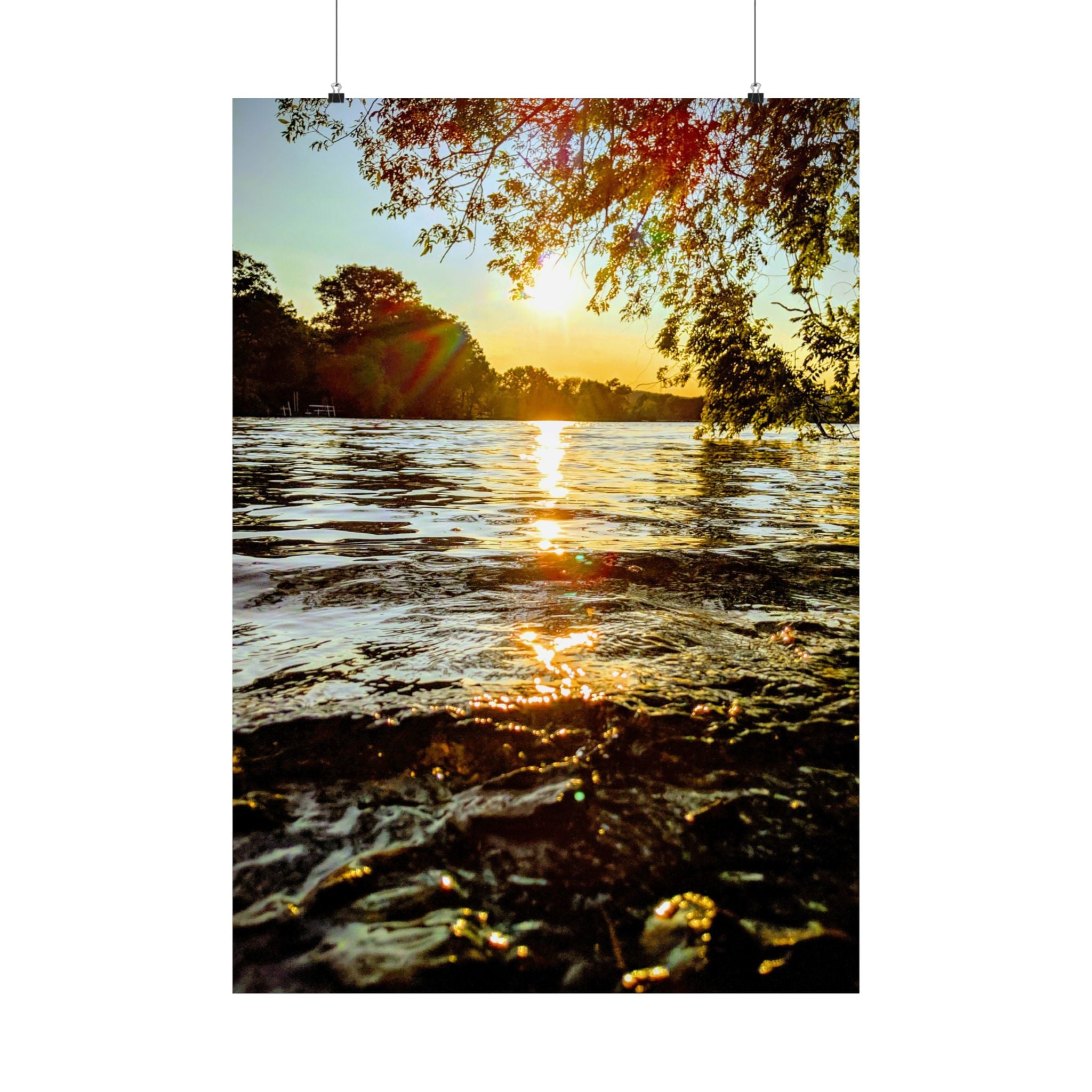 Matte Vertical Poster — Golden Lake Sunset Photography Print