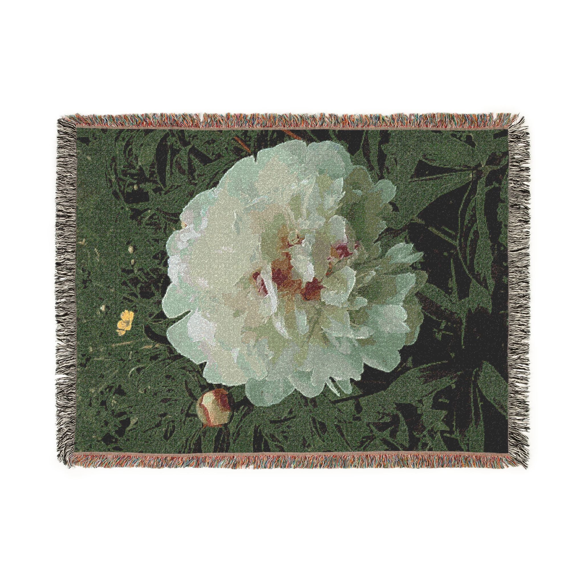 Peony Garden Woven Throw Blanket — Vintage Floral Cotton Sofa Blanket, Botanical Home Decor, Nature Gift