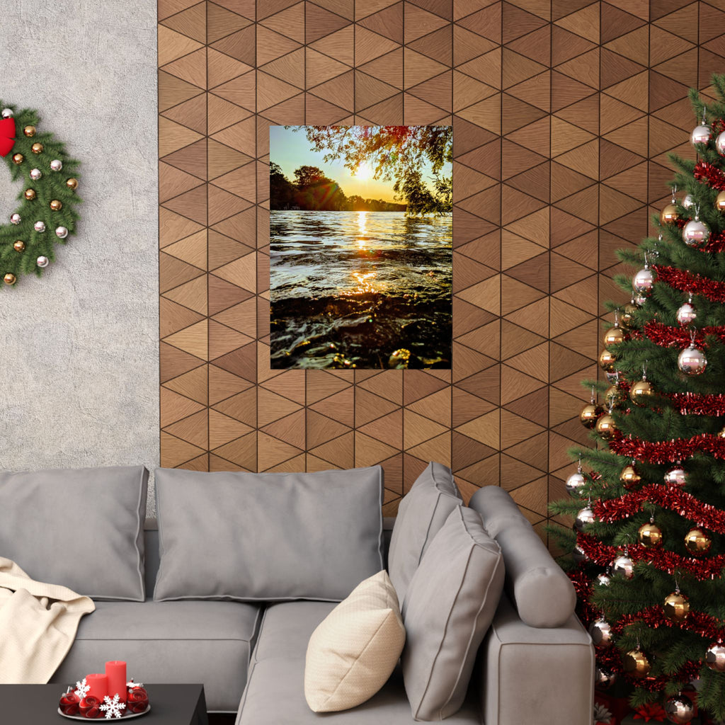 Golden Lake Sunset Matte Poster — Nature Photography Wall Art, Scenic Landscape Print, 46 Sizes
