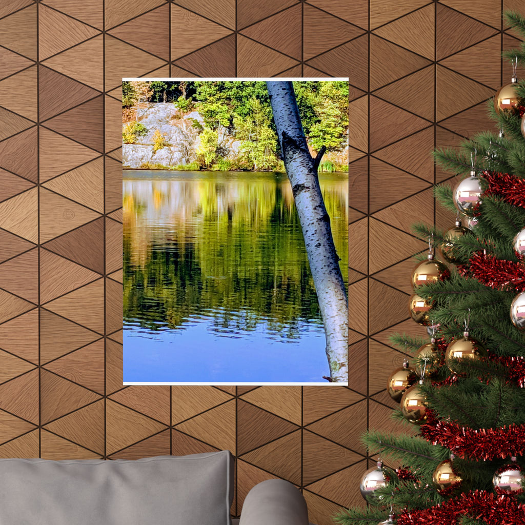 Birch Lake Reflection Matte Poster — Vertical Nature Wall Art