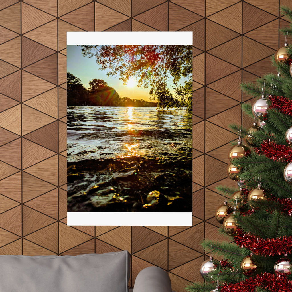 Matte Vertical Poster — Golden Lake Sunset Photography Print