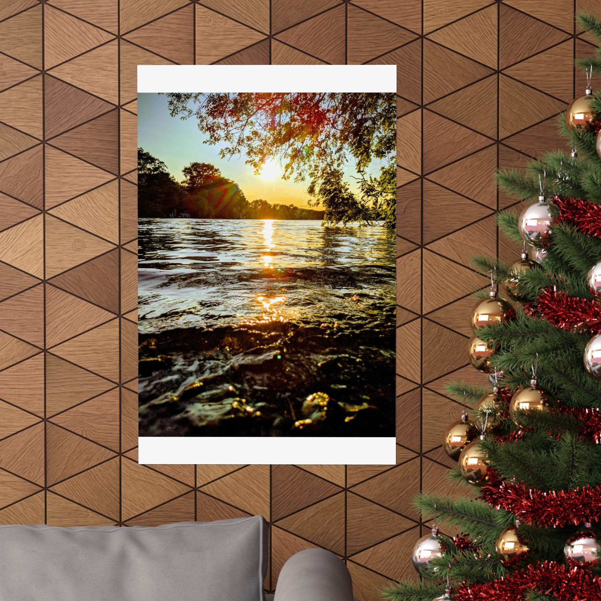 Matte Vertical Poster — Golden Lake Sunset Photography Print