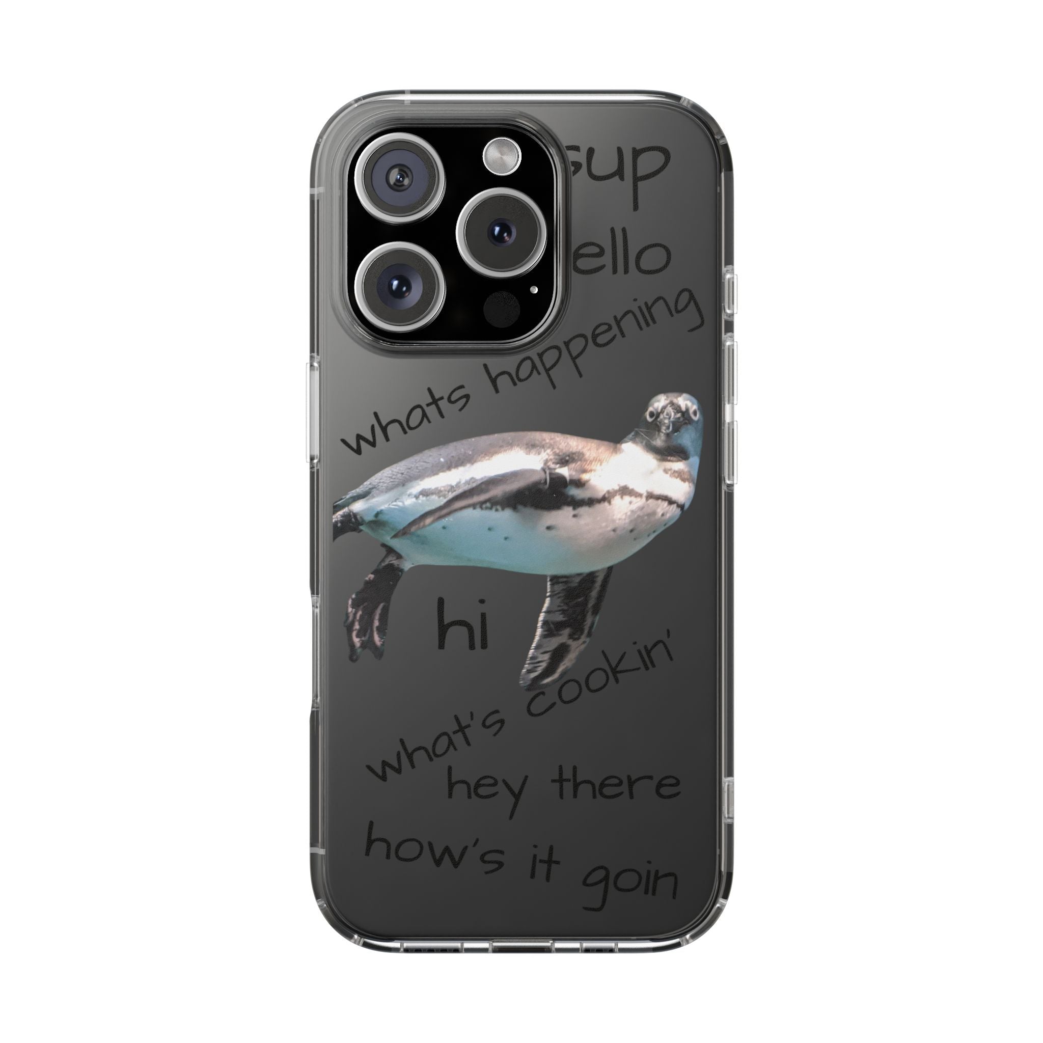 Clear Penguin iPhone Case — Cute Floating Penguin Wildlife Design, Impact-Resistant Clear Phone Cover, Bird Lover Gift
