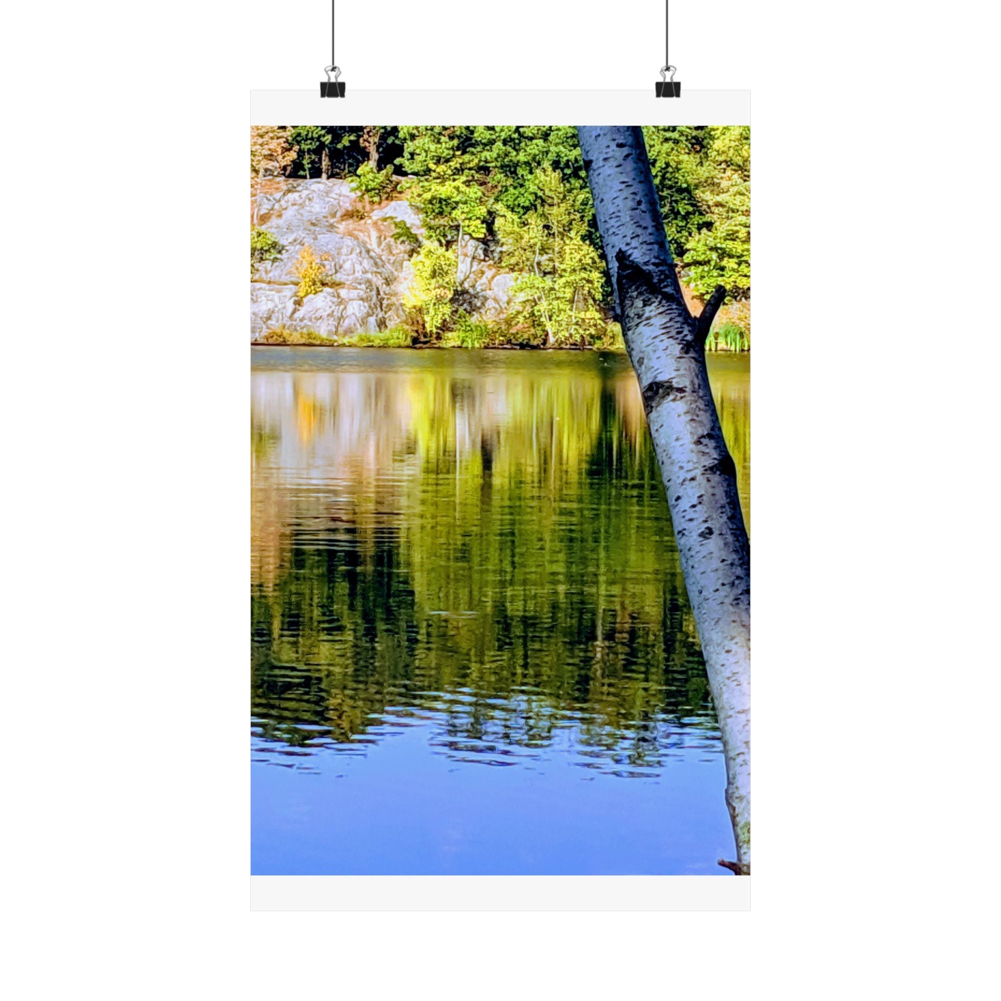 Birch Lake Reflection Matte Poster — Vertical Nature Wall Art