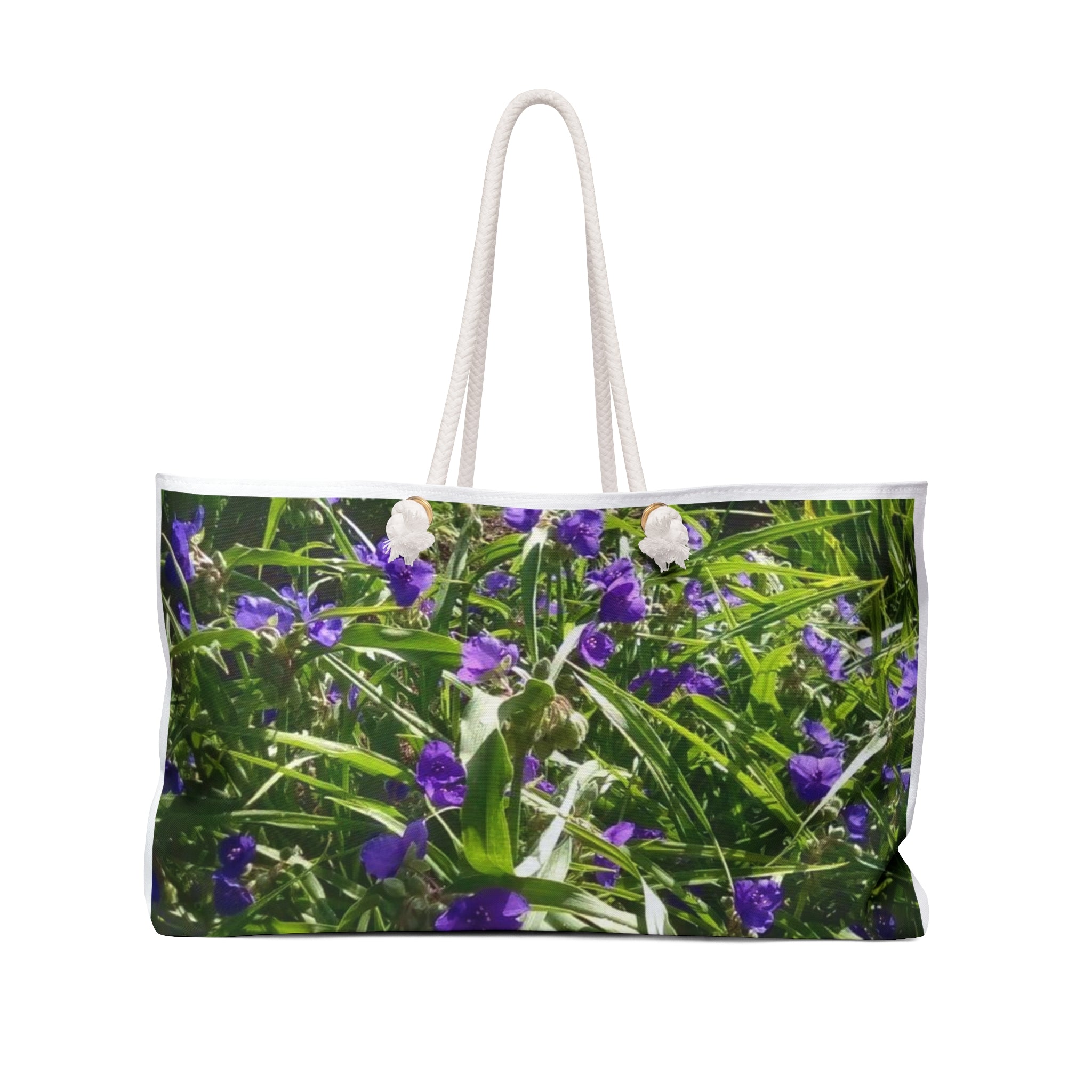 Floral Violet Weekender Bag — Purple Iris Garden Travel Tote