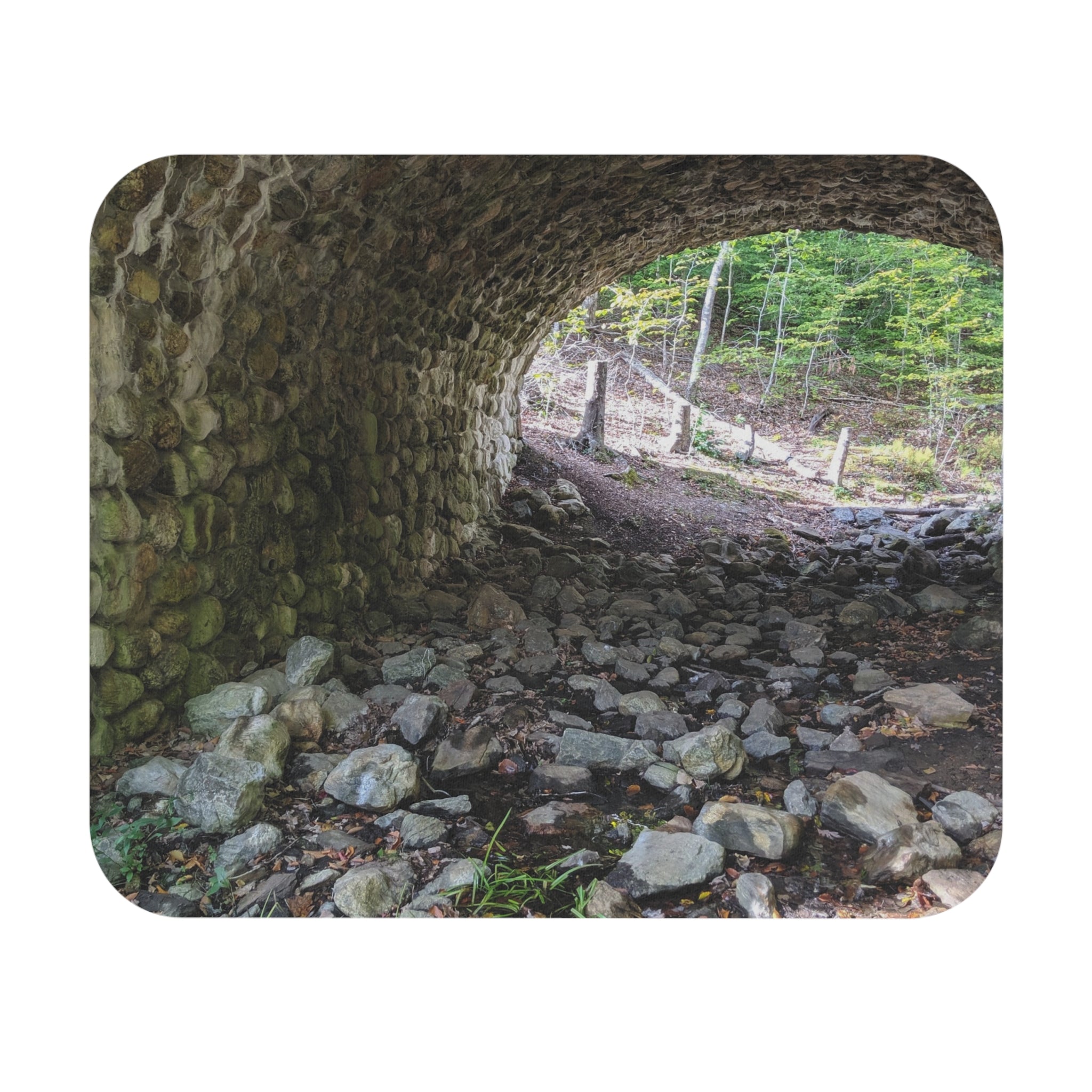 Stone Arch Trail Mouse Pad — Scenic Forest Bridge Desk Mat