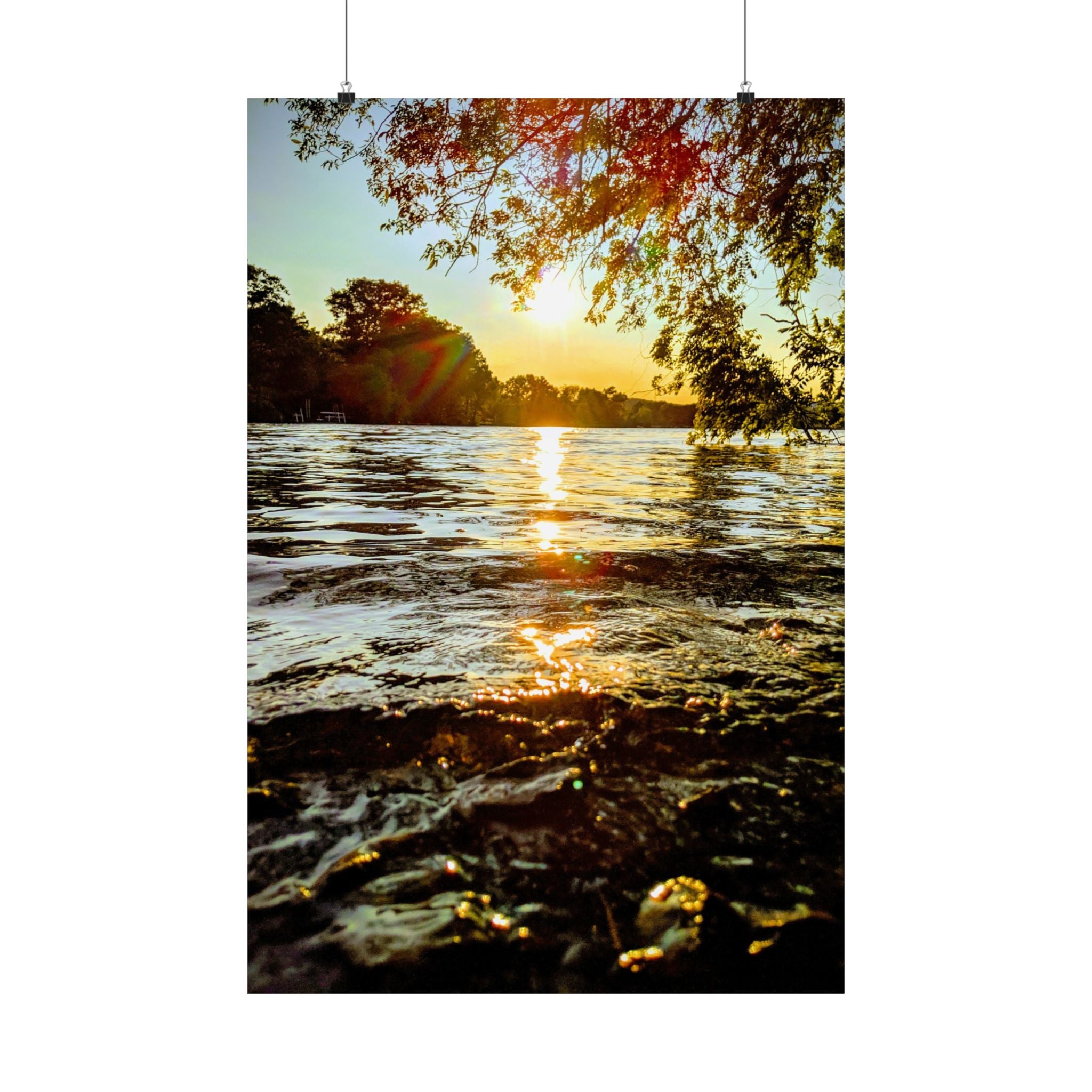 Matte Vertical Poster — Golden Lake Sunset Photography Print