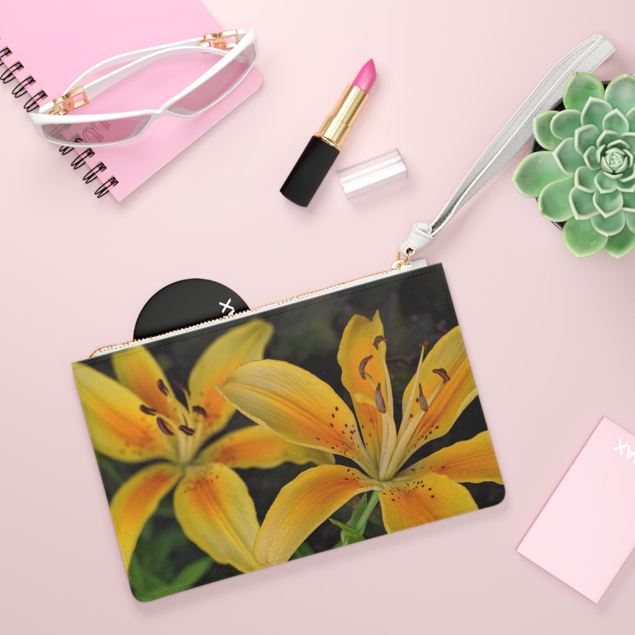 Yellow Lily Floral Clutch Bag — Vibrant Botanical Wristlet for Spring & Summer