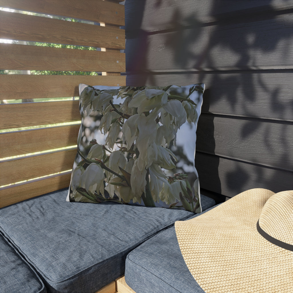 Floral Outdoor Pillow — White Yucca & Purple Hydrangea Decorative Patio Cushion