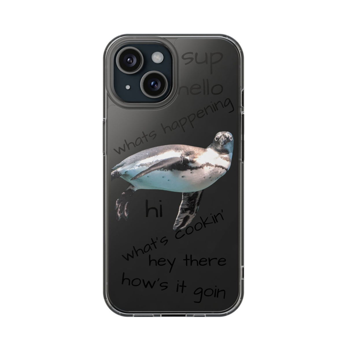 Clear Penguin iPhone Case — Cute Floating Penguin Wildlife Design, Impact-Resistant Clear Phone Cover, Bird Lover Gift