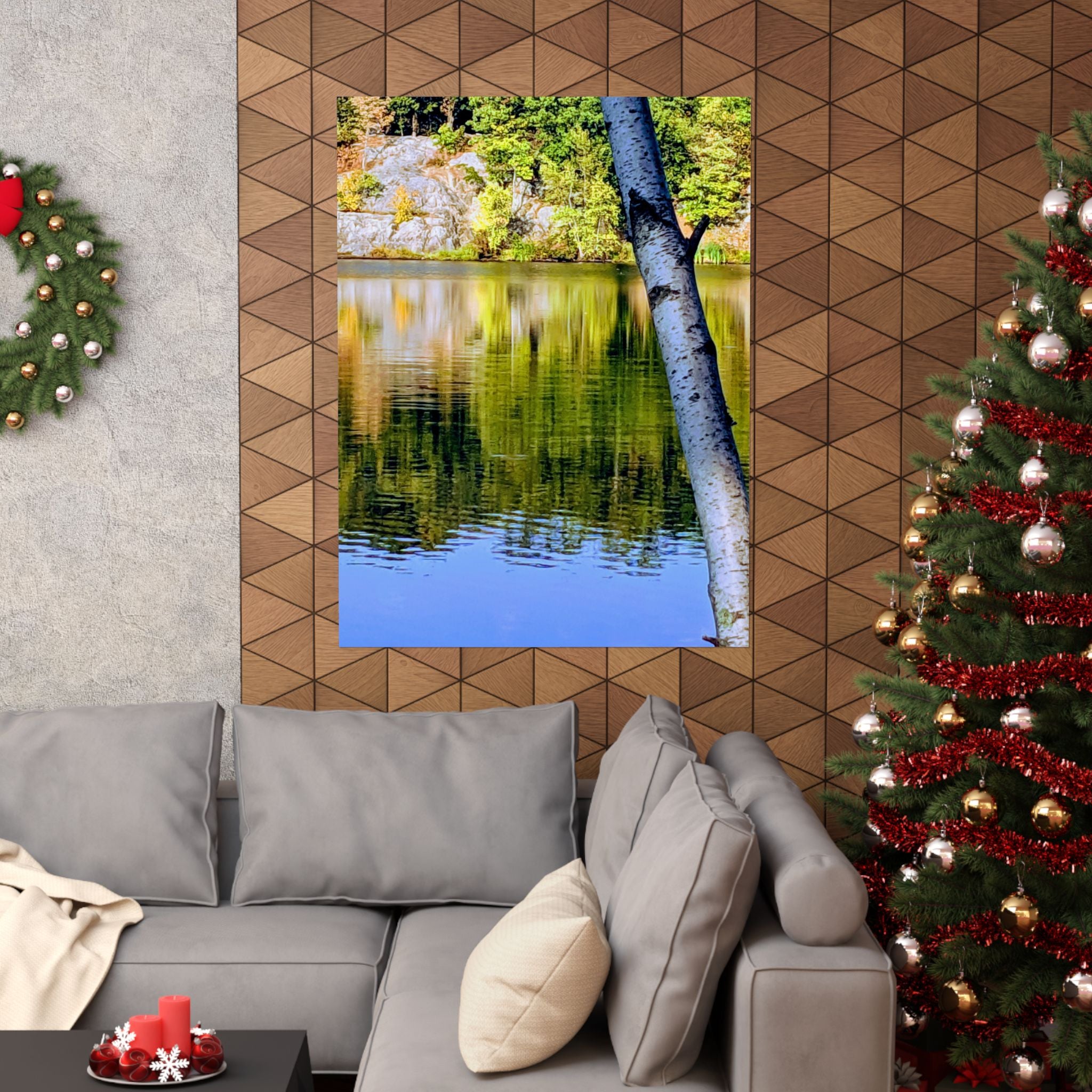 Birch Lake Reflection Matte Poster — Vertical Nature Wall Art