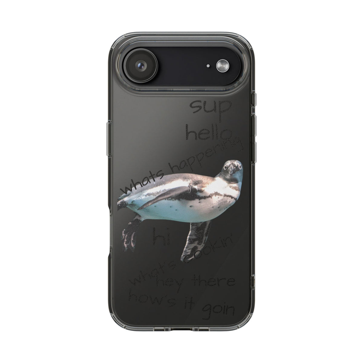 Clear Penguin iPhone Case — Cute Floating Penguin Wildlife Design, Impact-Resistant Clear Phone Cover, Bird Lover Gift