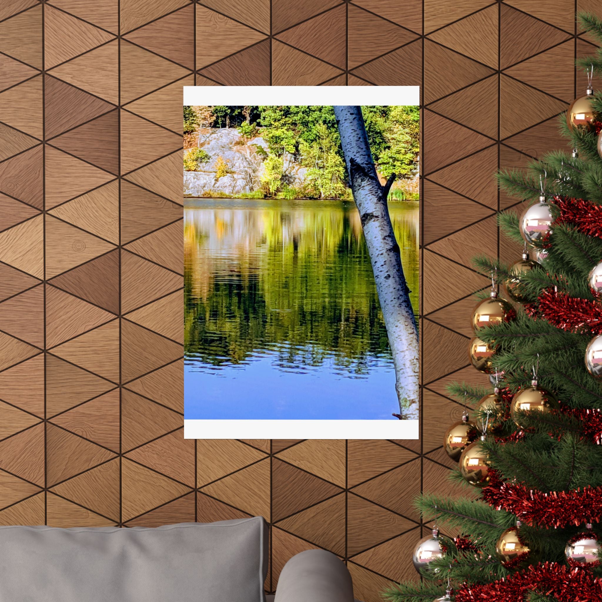 Birch Lake Reflection Matte Poster — Vertical Nature Wall Art