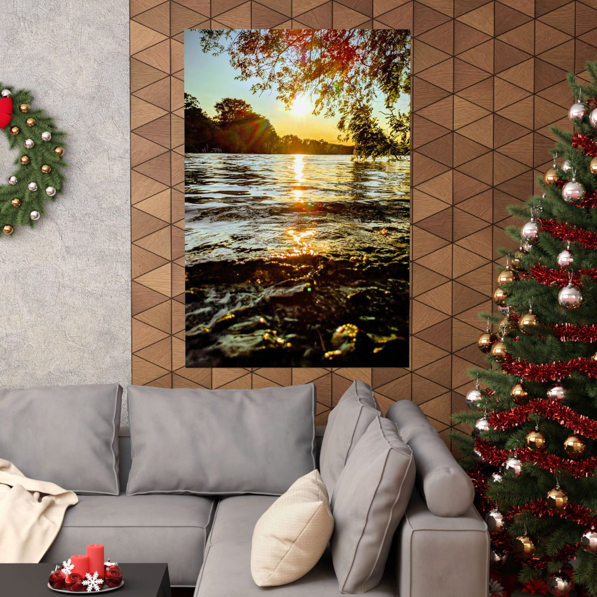 Golden Lake Sunset Matte Poster — Nature Photography Wall Art, Scenic Landscape Print, 46 Sizes