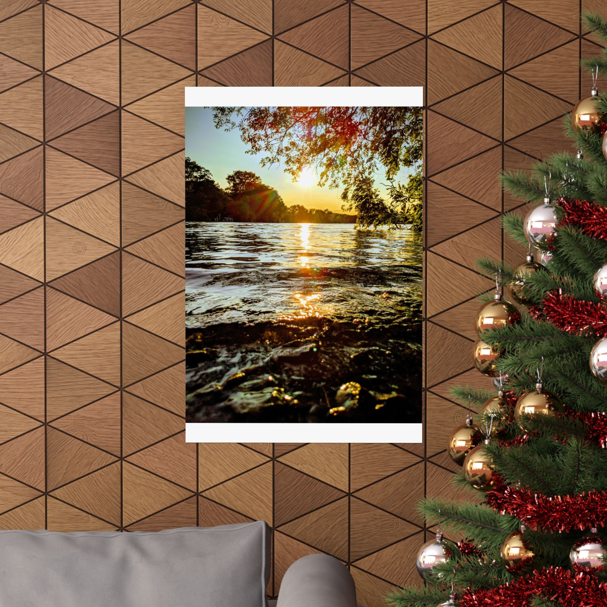 Matte Vertical Poster — Golden Lake Sunset Photography Print
