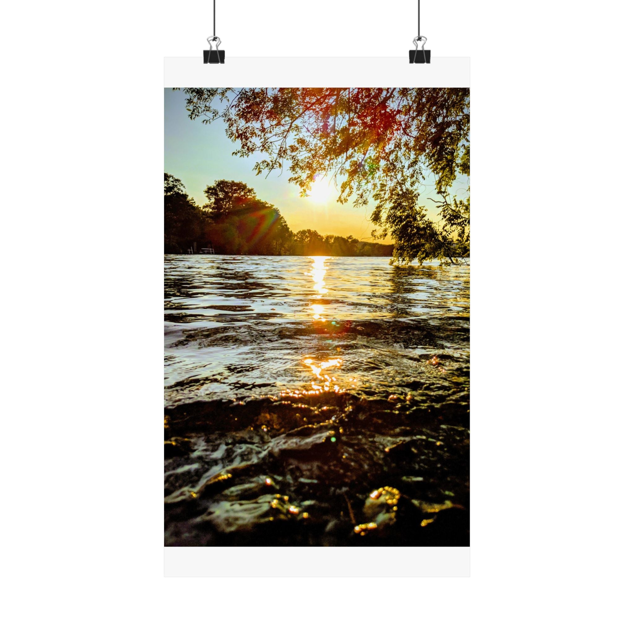 Matte Vertical Poster — Golden Lake Sunset Photography Print