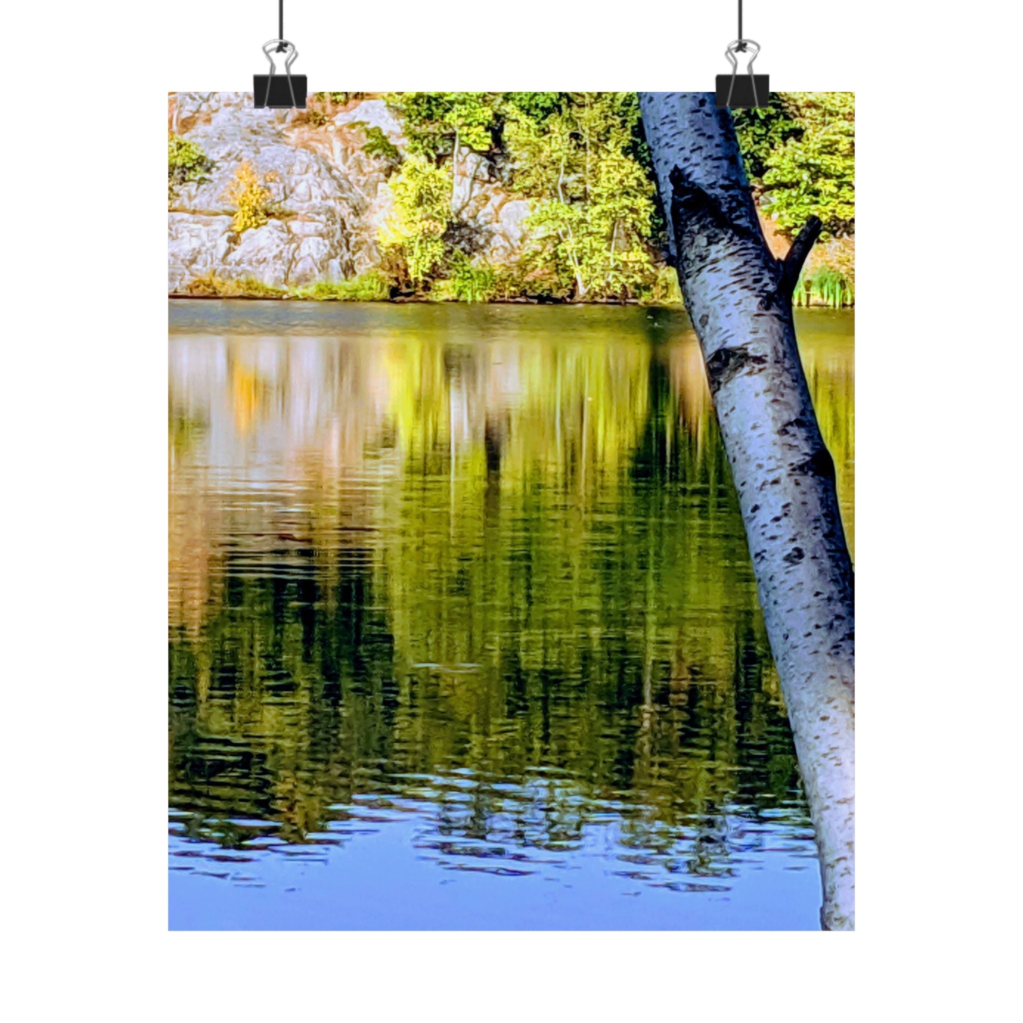Birch Lake Reflection Matte Poster — Vertical Nature Wall Art