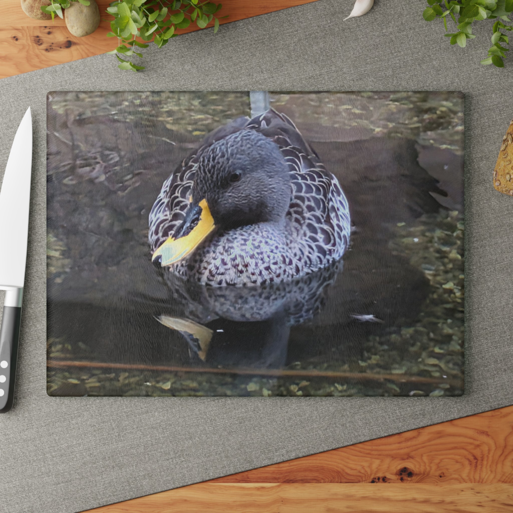 Nature Photography Duck Glass Cutting Board — Floral Kitchen Decor & Gift