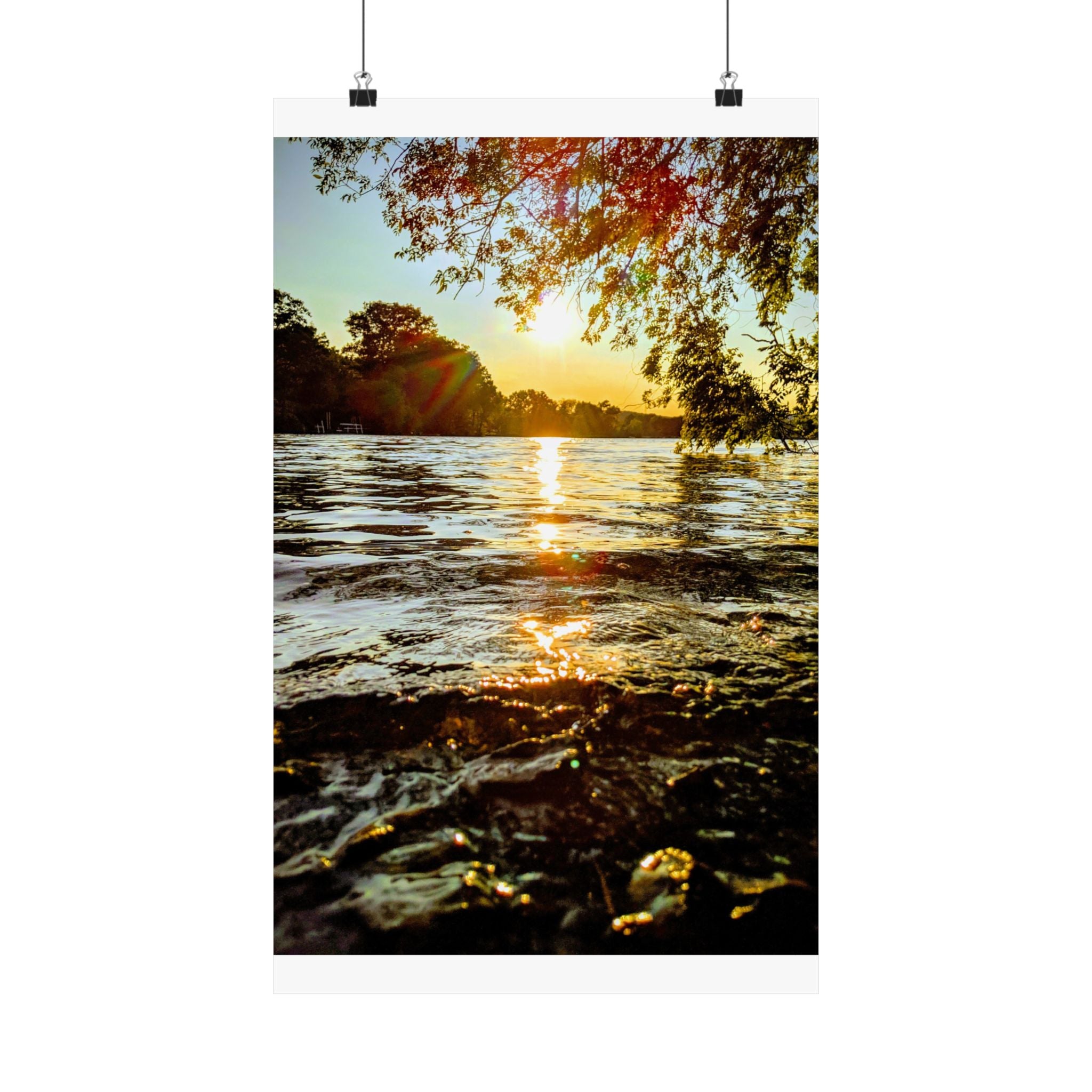 Matte Vertical Poster — Golden Lake Sunset Photography Print