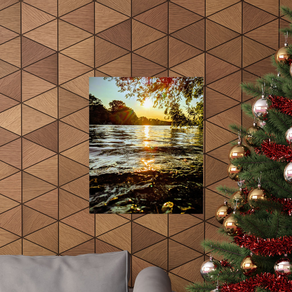 Matte Vertical Poster — Golden Lake Sunset Photography Print