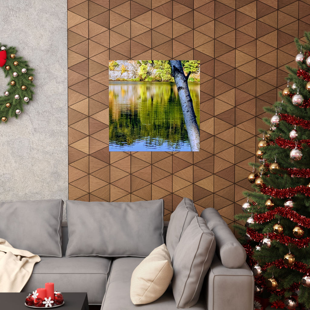Birch Lake Reflection Matte Poster — Vertical Nature Wall Art