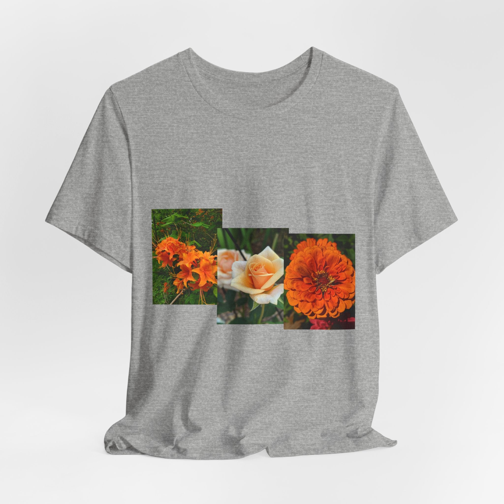 Floral Triptych Tee — Orange Rose & Marigold Graphic T-Shirt