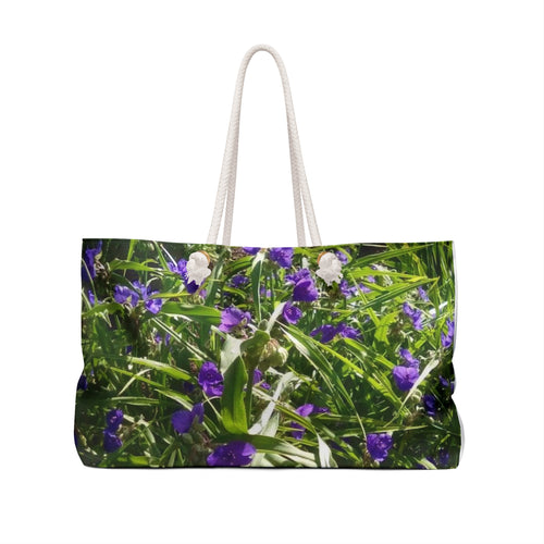 Floral Violet Weekender Bag — Purple Garden Travel Tote, Botanical Overnight Bag, Nature Gift for Women