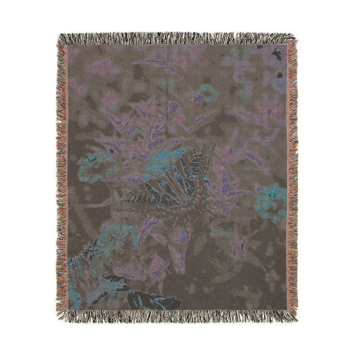 Butterfly Garden Woven Throw Blanket — Floral Cotton Sofa Blanket, Nature Home Decor