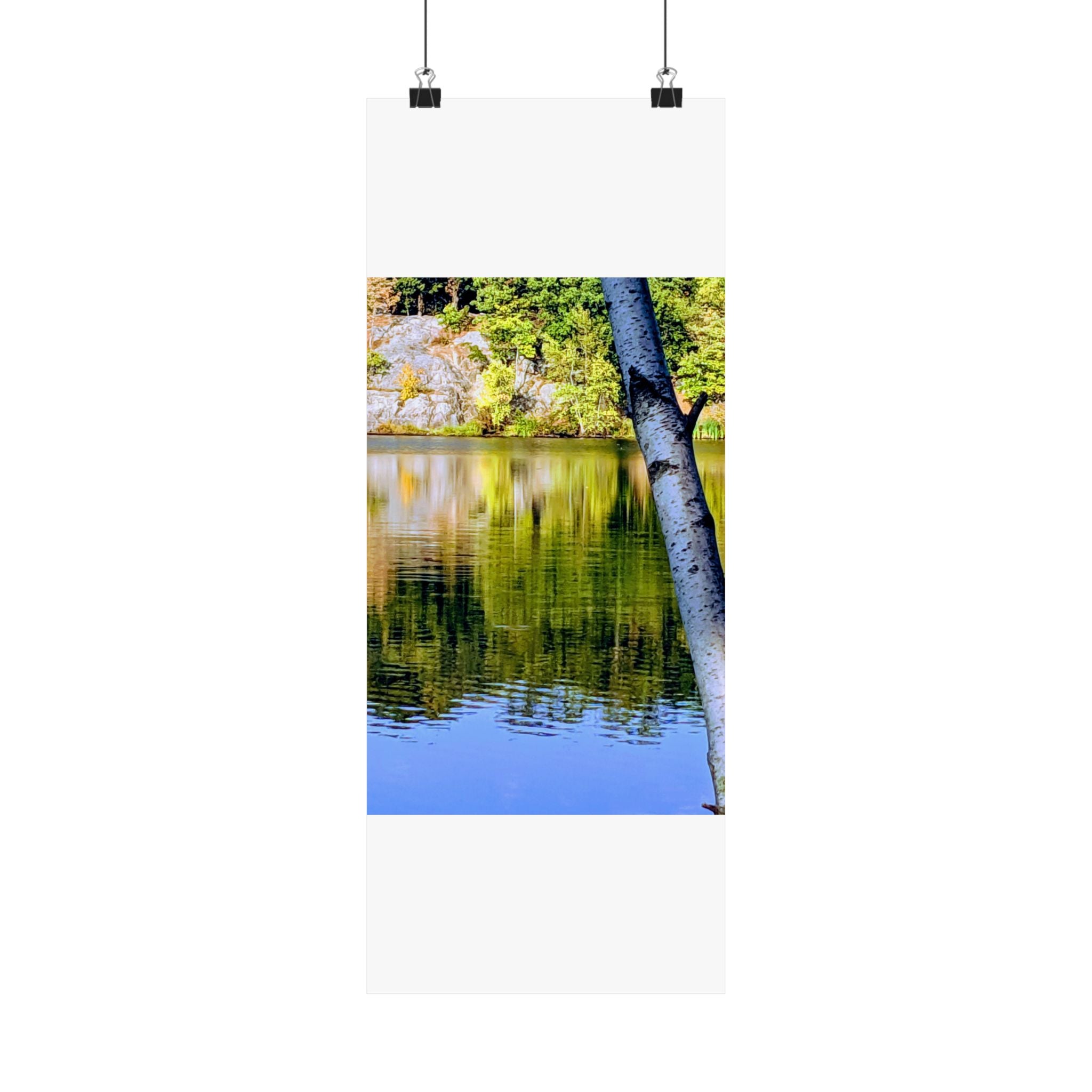 Birch Lake Reflection Matte Poster — Vertical Nature Wall Art