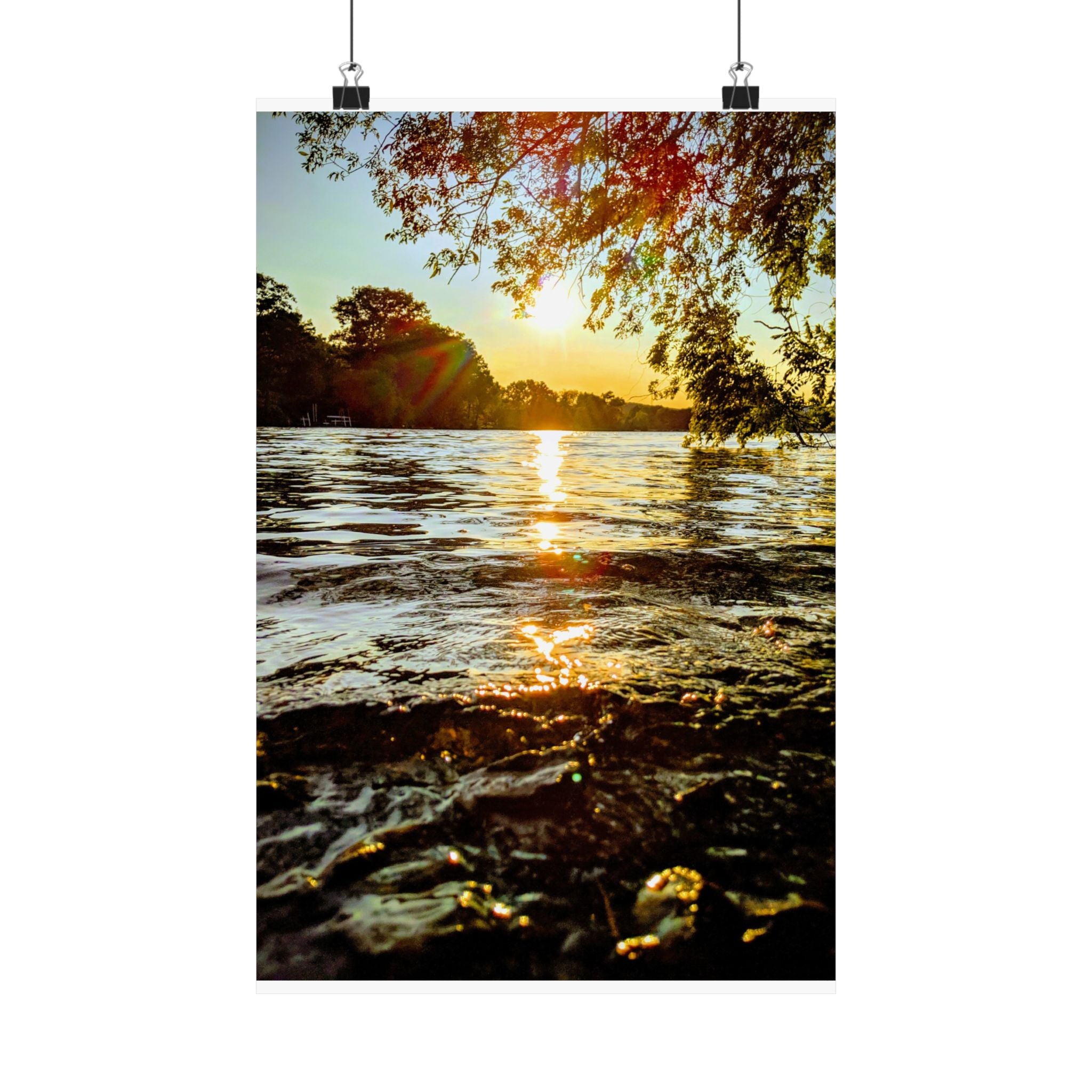 Matte Vertical Poster — Golden Lake Sunset Photography Print