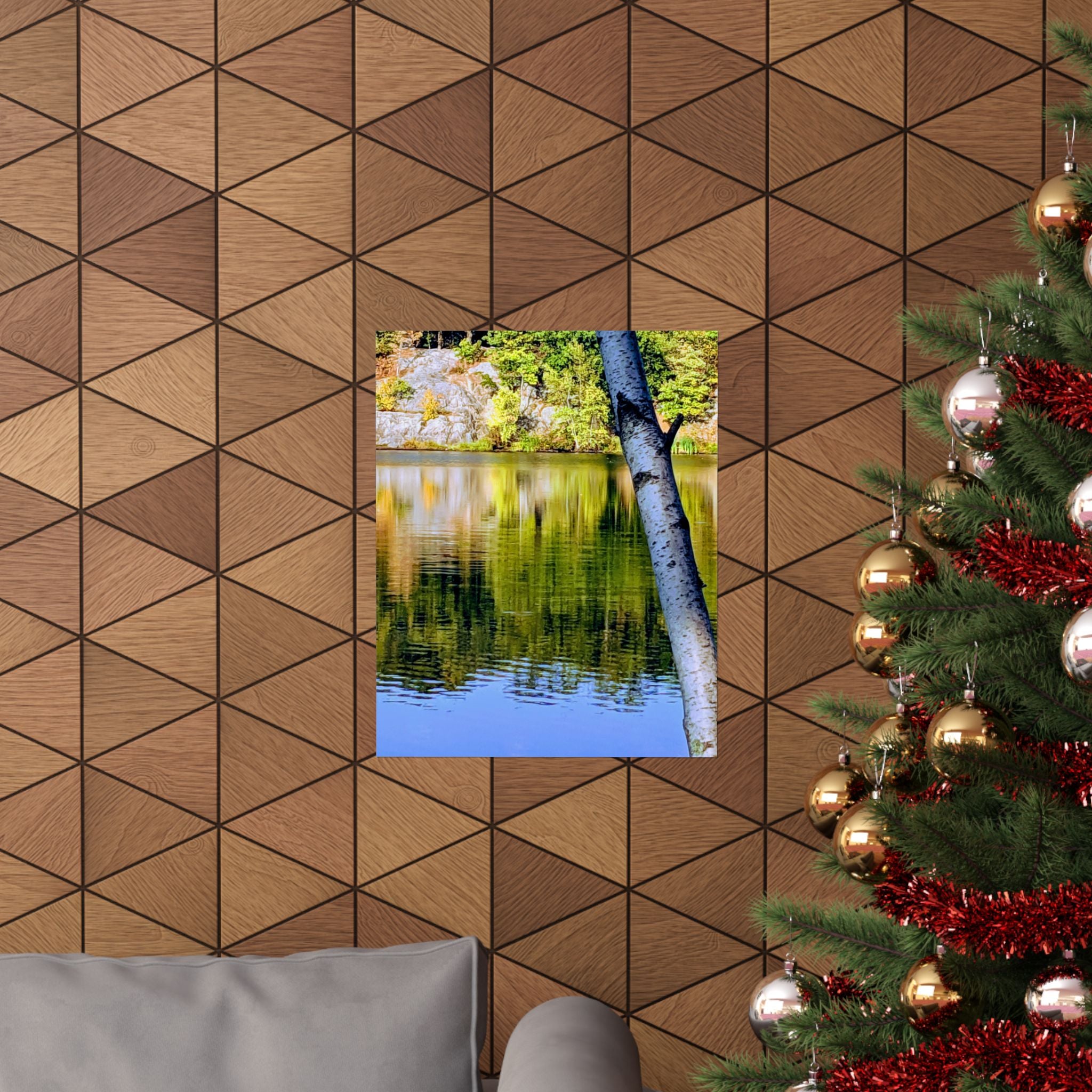 Birch Lake Reflection Matte Poster — Vertical Nature Wall Art