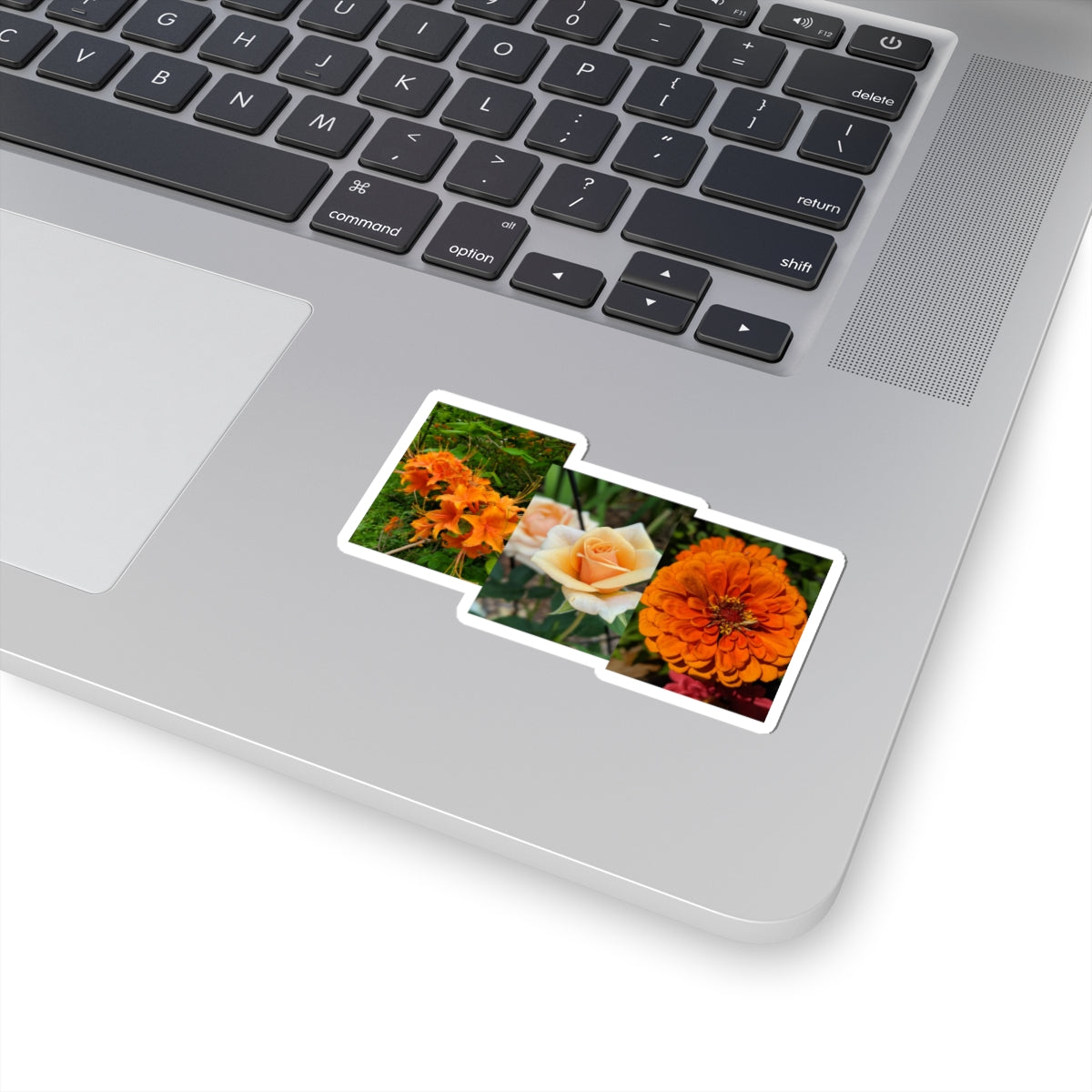 Orange Floral Kiss-Cut Sticker Pack — Rose, Zinnia & Lily Laptop Decal