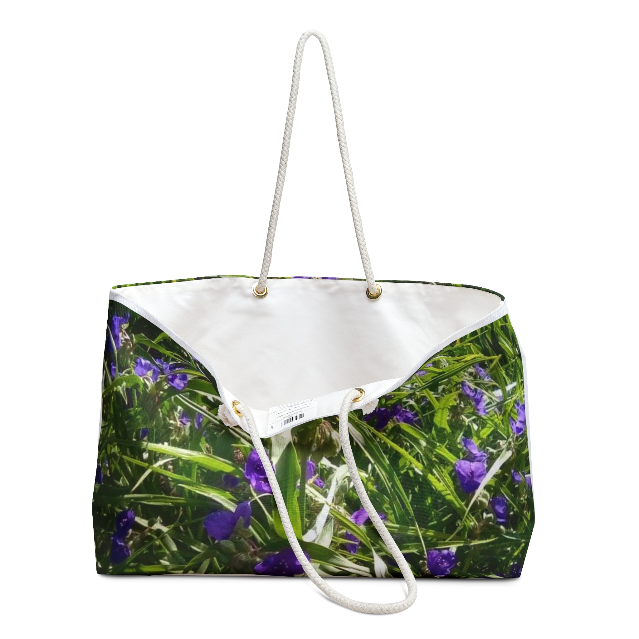 Floral Violet Weekender Bag — Purple Iris Garden Travel Tote