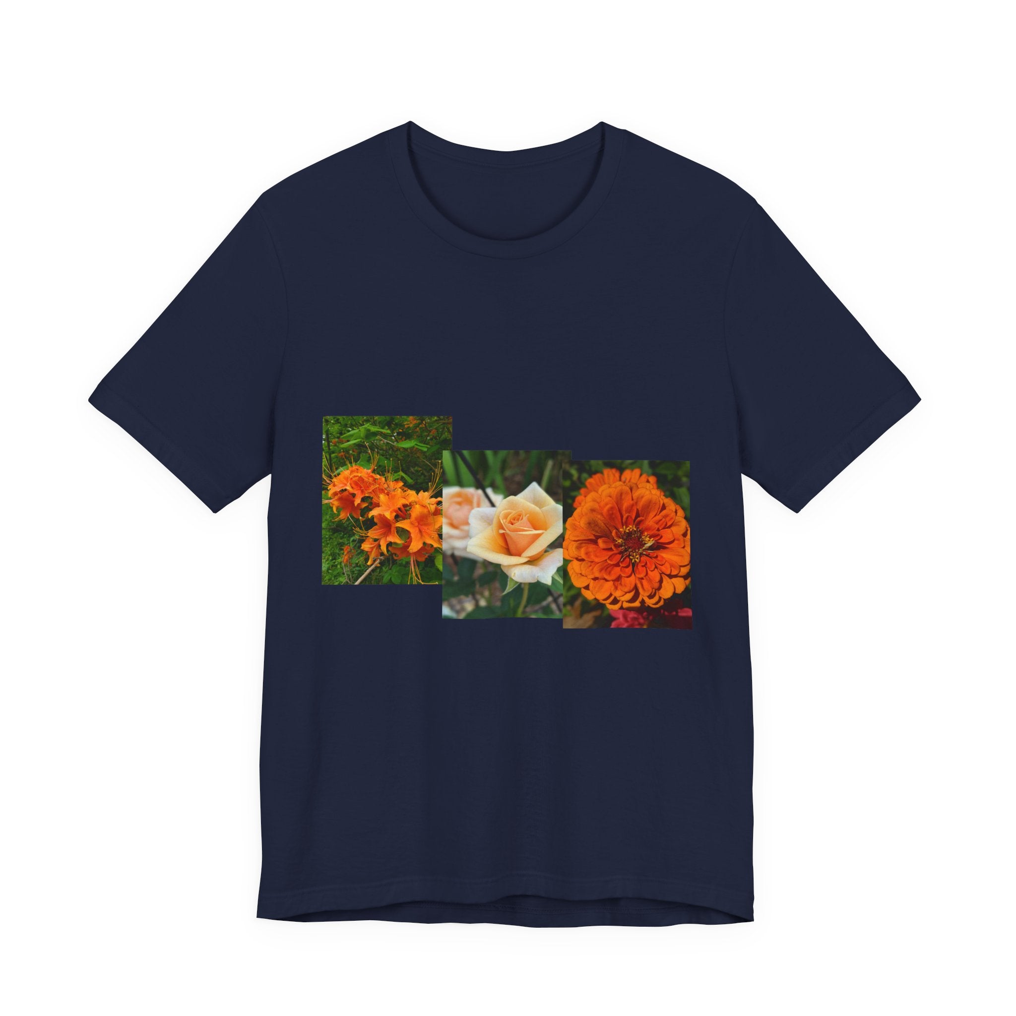 Floral Triptych Tee — Orange Rose & Marigold Graphic T-Shirt