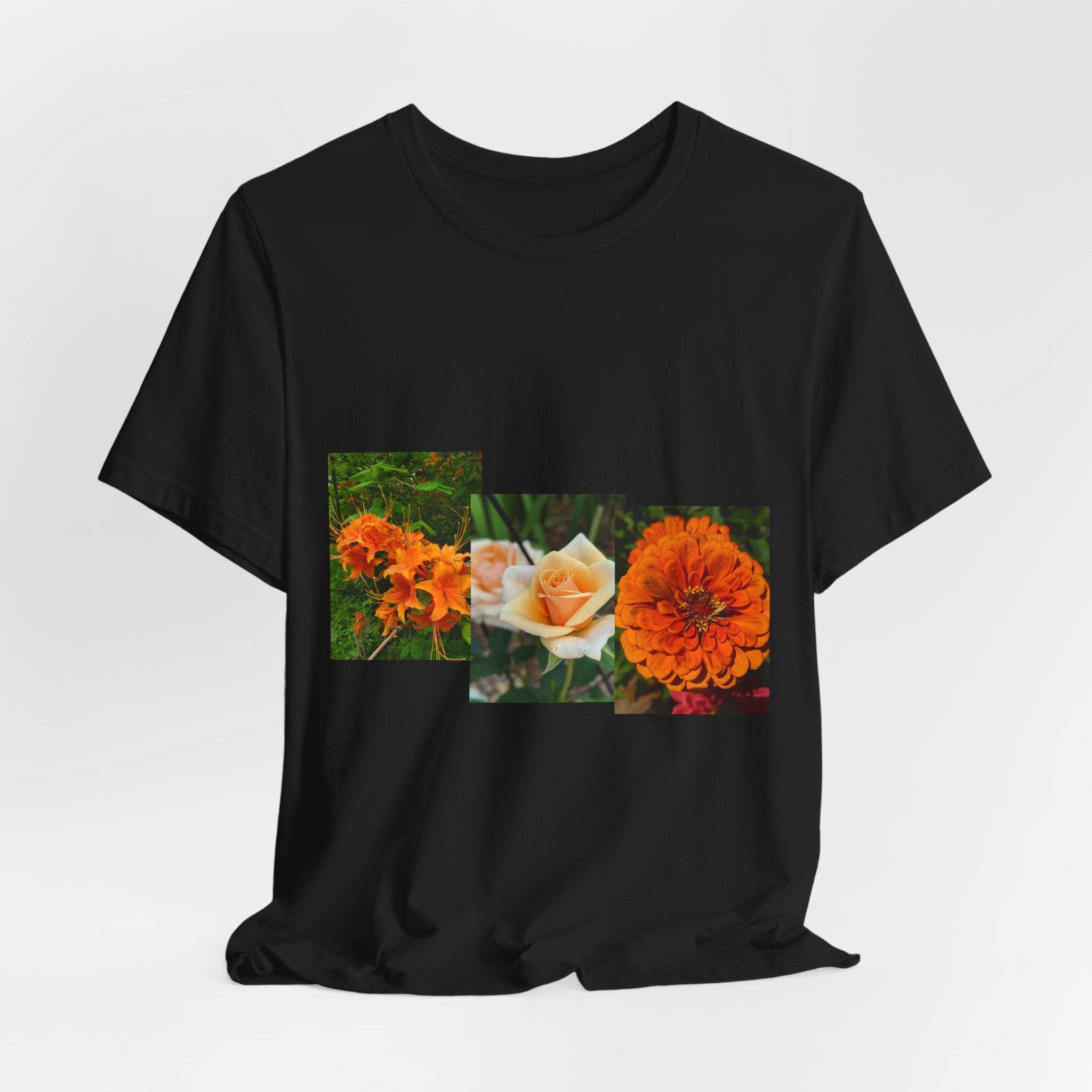 Floral Triptych Tee — Orange Rose & Marigold Graphic T-Shirt