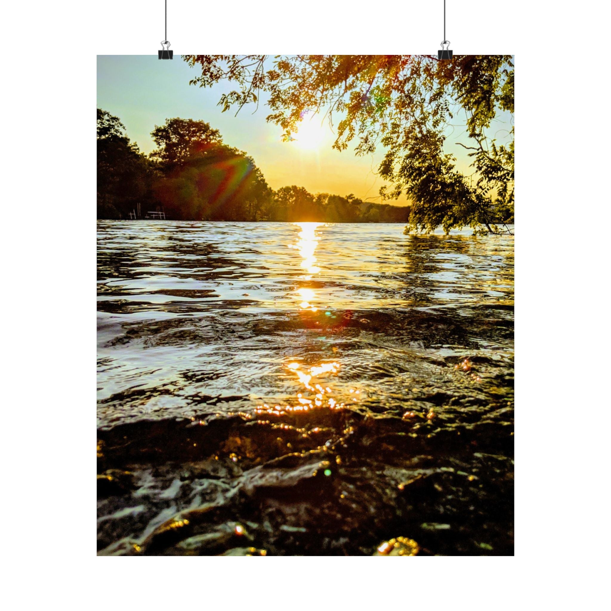 Matte Vertical Poster — Golden Lake Sunset Photography Print