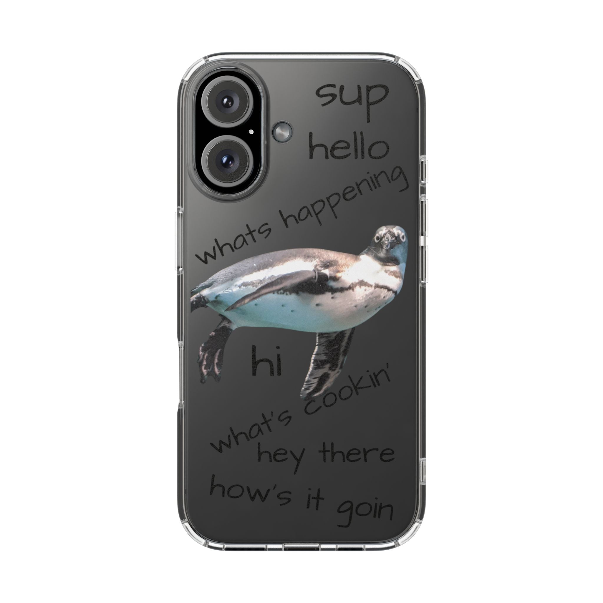 Clear Penguin iPhone Case — Cute Floating Penguin Wildlife Design, Impact-Resistant Clear Phone Cover, Bird Lover Gift