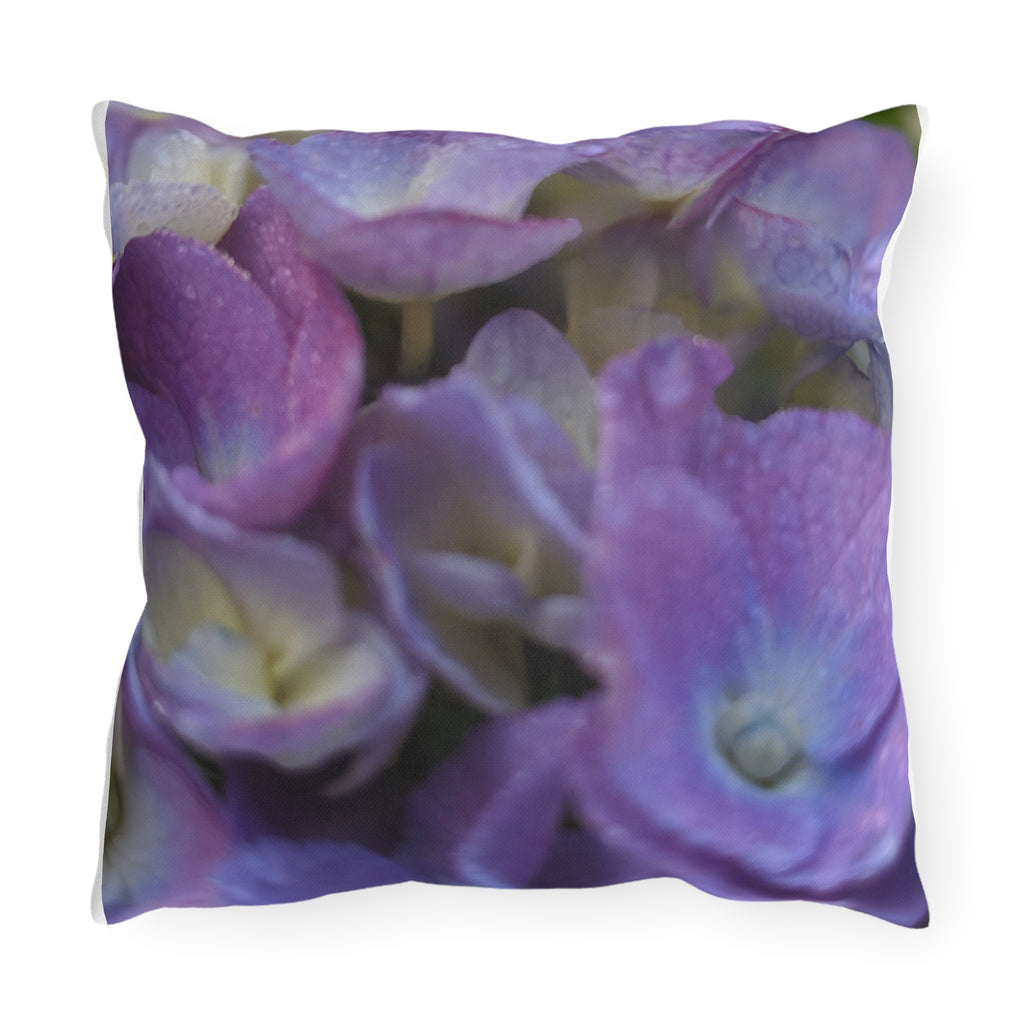 Floral Outdoor Pillow — White Yucca & Purple Hydrangea Decorative Patio Cushion