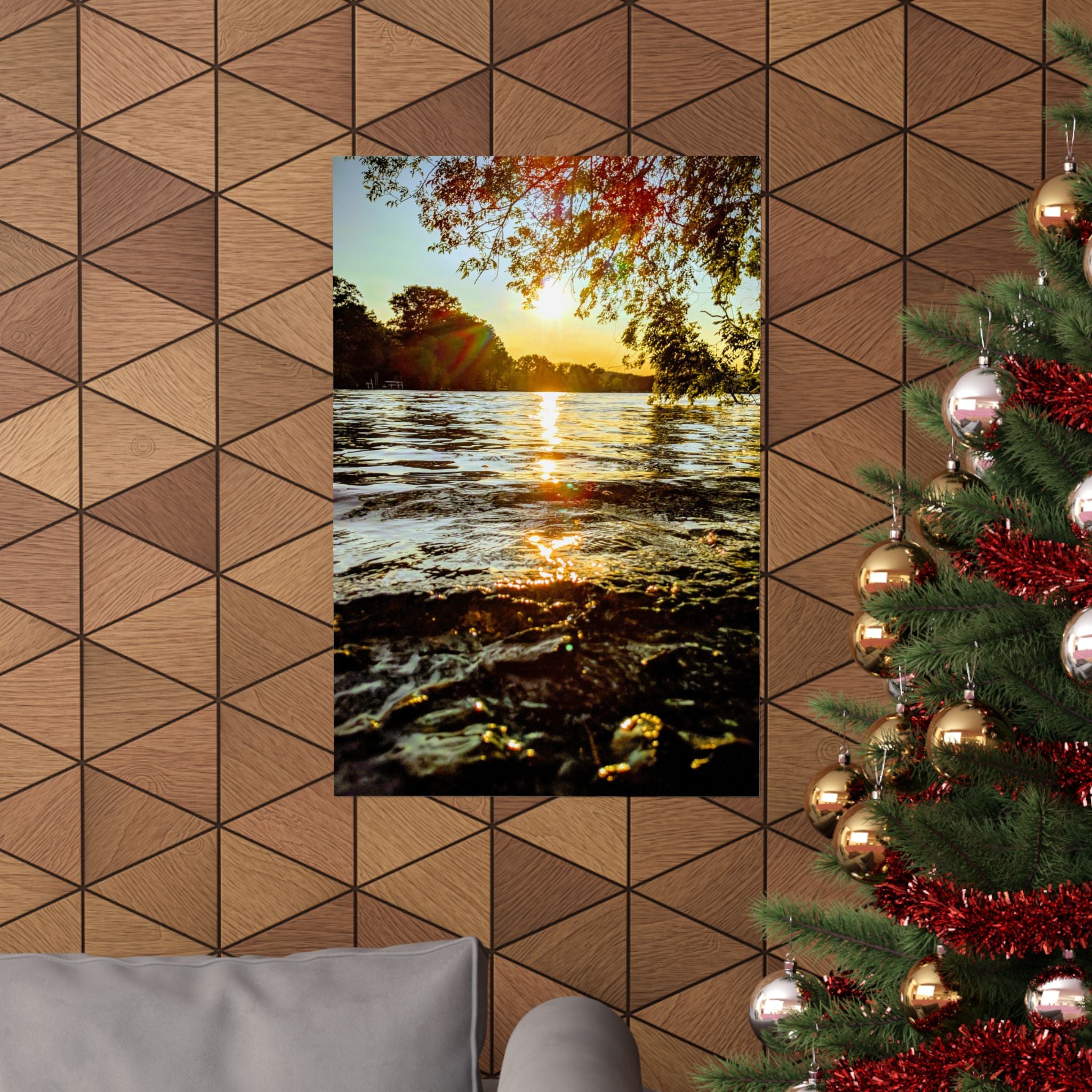Matte Vertical Poster — Golden Lake Sunset Photography Print