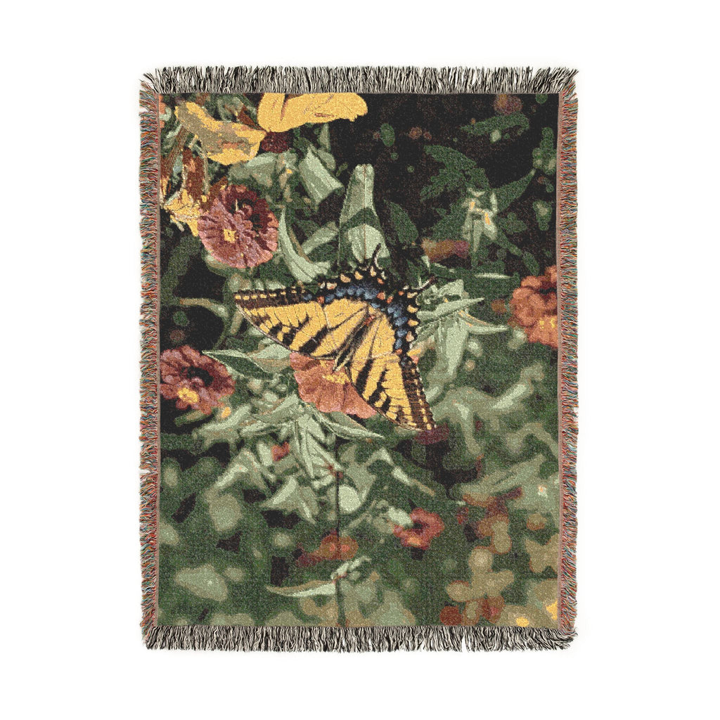 Butterfly Garden Woven Throw Blanket — Floral Cotton Sofa Blanket, Nature Home Decor