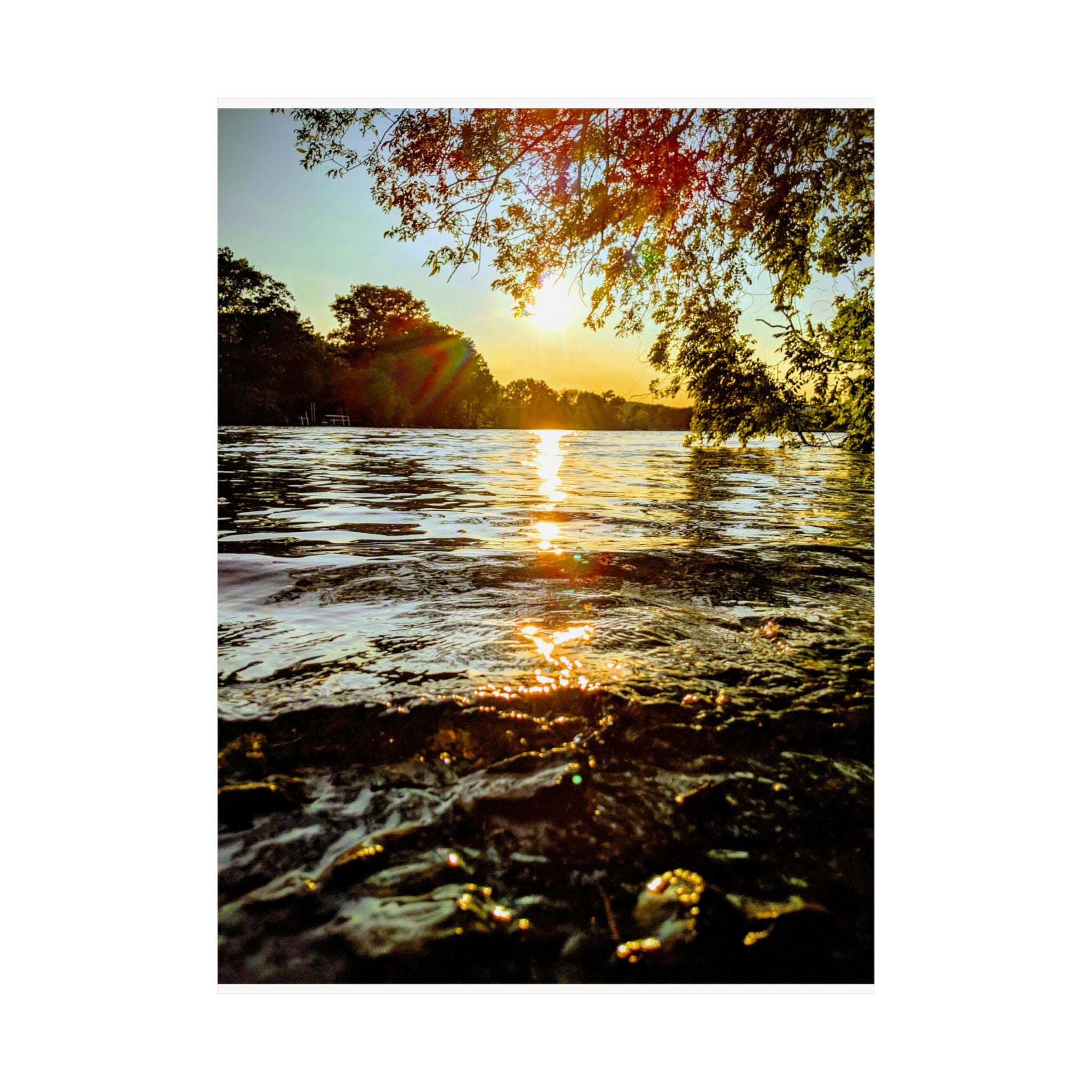 Matte Vertical Poster — Golden Lake Sunset Photography Print