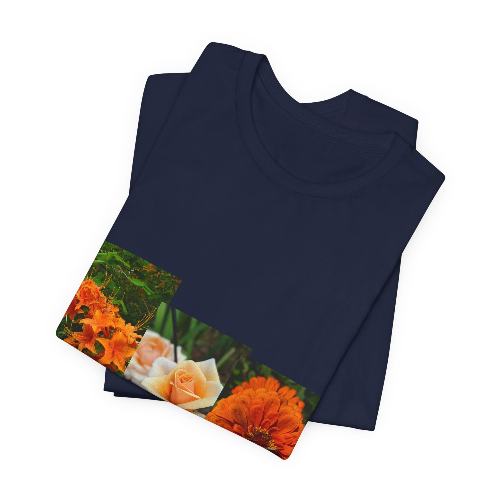 Floral Triptych Tee — Orange Rose & Marigold Graphic T-Shirt