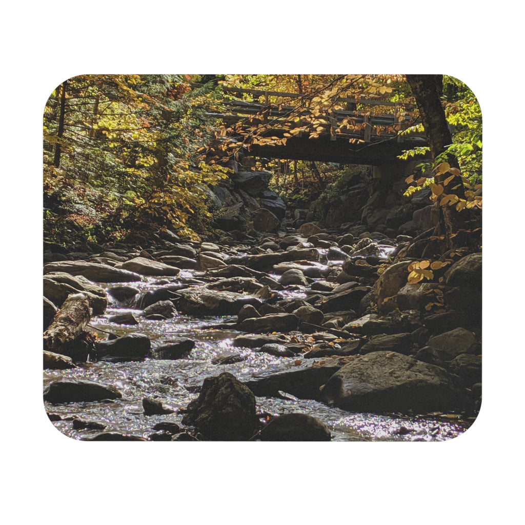 Autumn Forest Stream Mouse Pad — Nature Desk Mat for Fall Decor