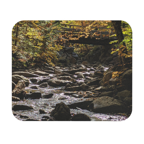 Autumn Forest Stream Mouse Pad — Nature Desk Mat for Fall Decor