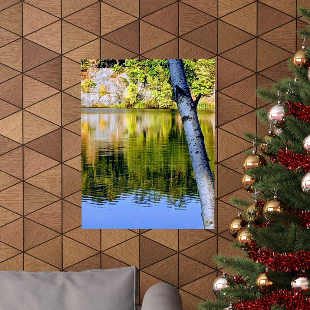 Birch Lake Reflection Matte Poster — Vertical Nature Wall Art
