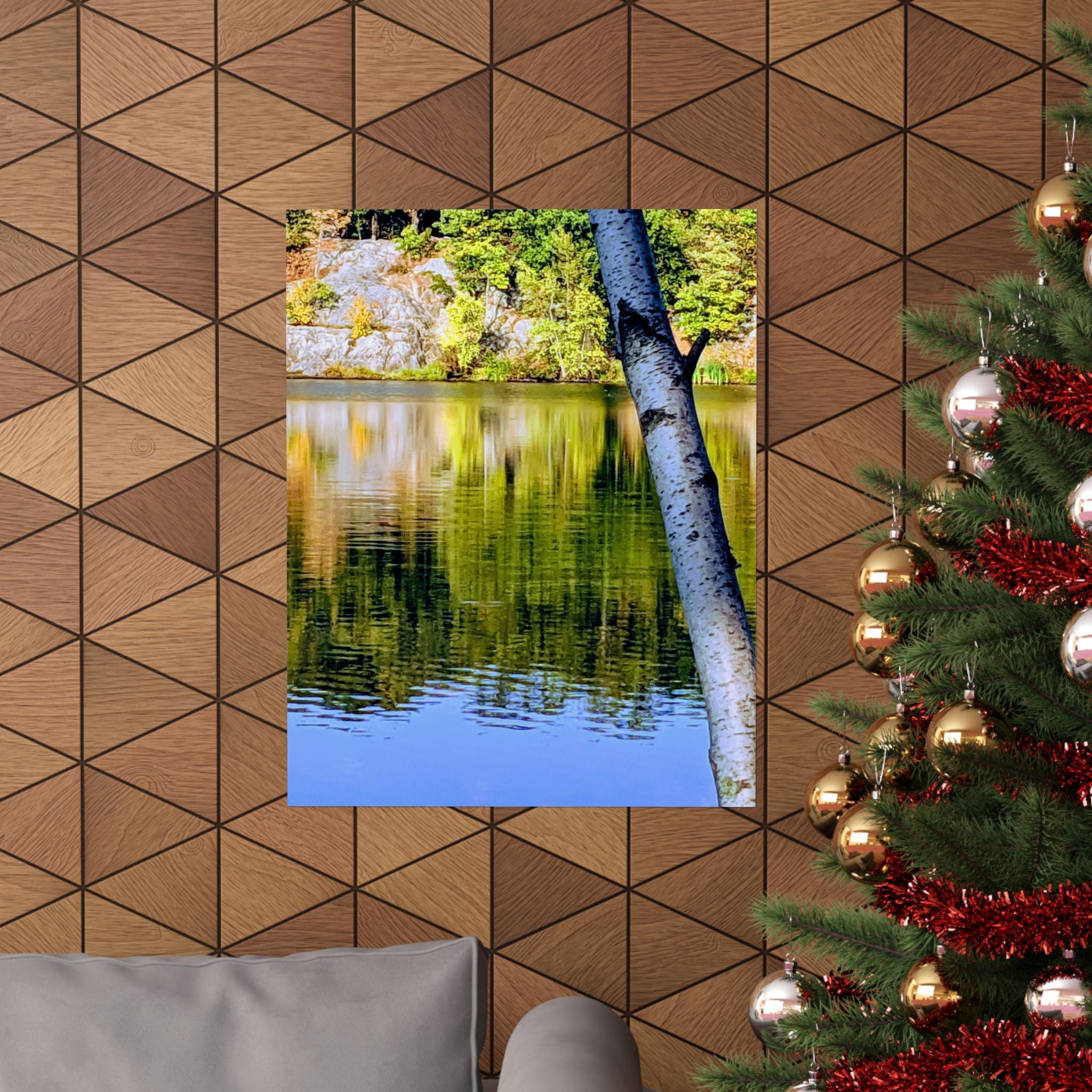 Birch Lake Reflection Matte Poster — Vertical Nature Wall Art