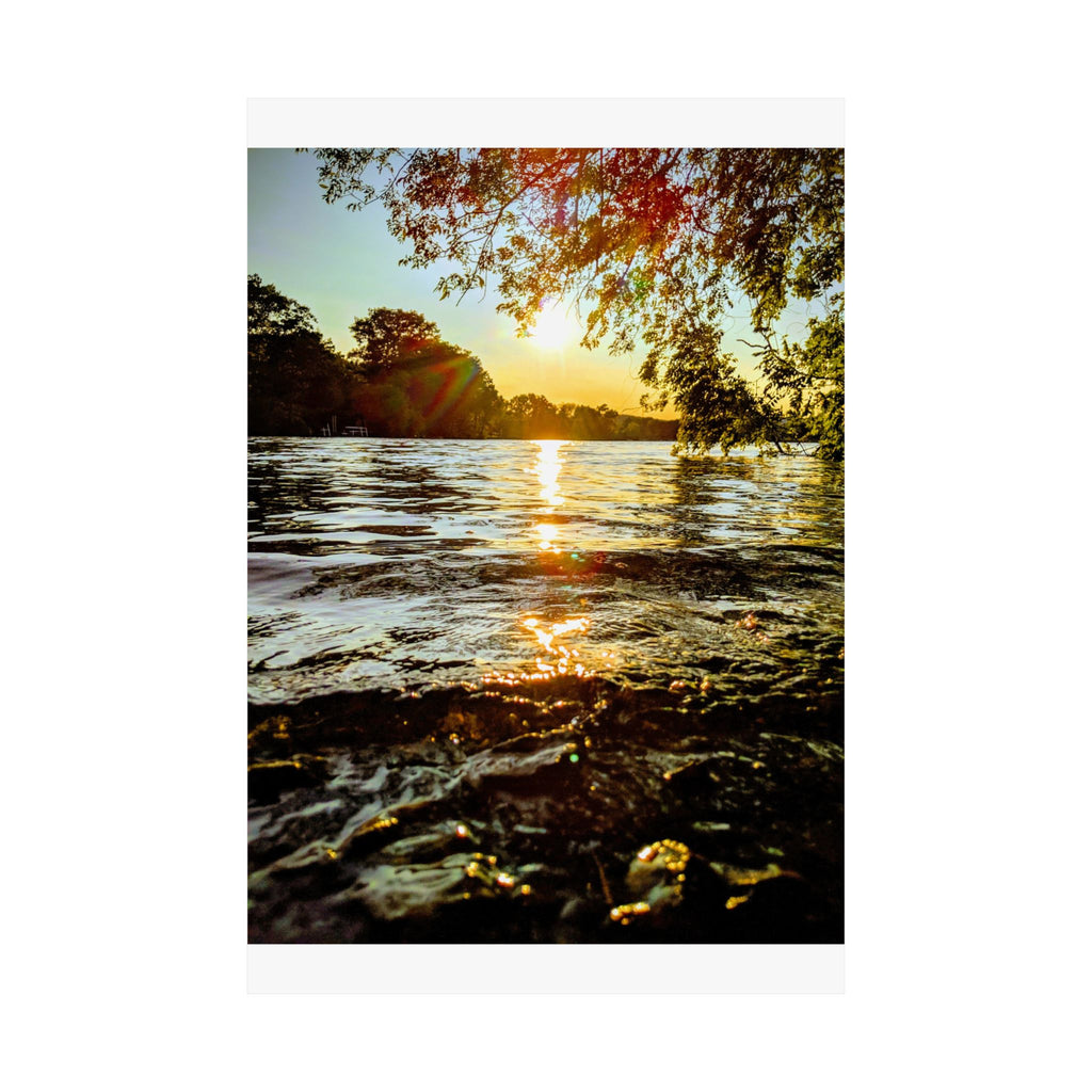 Matte Vertical Poster — Golden Lake Sunset Photography Print